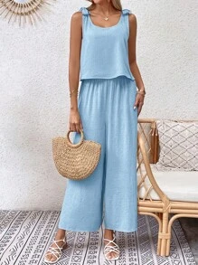 SHEIN LUNE Solid Tank Top & Wide Leg Pants