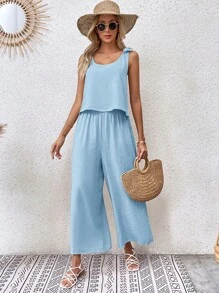 SHEIN LUNE Solid Tank Top & Wide Leg Pants