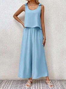SHEIN LUNE Solid Tank Top & Wide Leg Pants