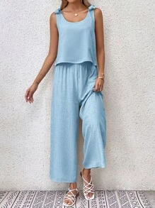 SHEIN LUNE Solid Tank Top & Wide Leg Pants