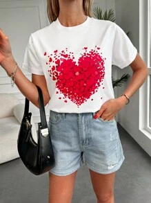 EURMUSE Heart Print Tee - White - View 1