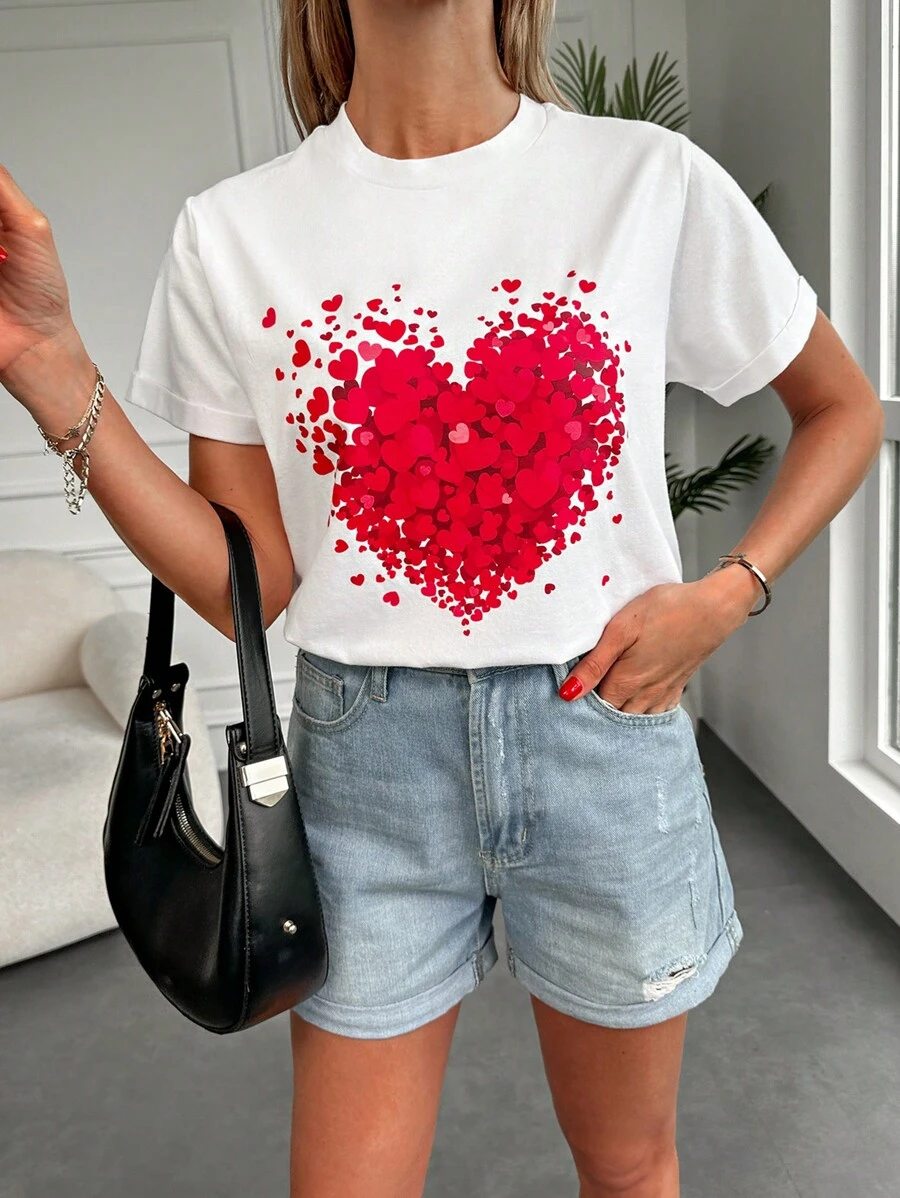 EURMUSE Heart Print Tee - White - View 1