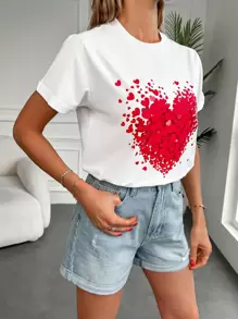 EURMUSE Heart Print Tee - White - View 3