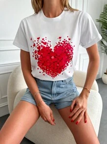 EURMUSE Heart Print Tee - White - View 4