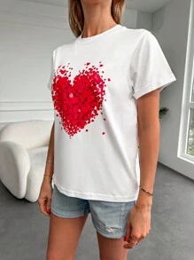 EURMUSE Heart Print Tee - White - View 5