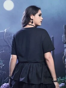 Alice Hơn In Bộ xương Áo thun Thả vai - màu đen - Xem 2