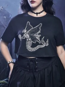 Alice Hơn In Bộ xương Áo thun Thả vai - màu đen - Xem 6