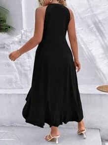 SHEIN Clasi Plus Solid Ruffle Hem Dress - Black - View 2