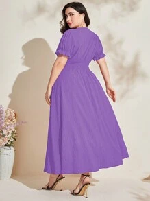 Modelyn Plus 1pc Puff Sleeve Surplice Neck Dress Long Evening Dresses - Mauve Purple - View 2