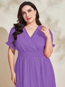 Modelyn Plus 1pc Puff Sleeve Surplice Neck Dress Long Evening Dresses - Mauve Purple - View 3