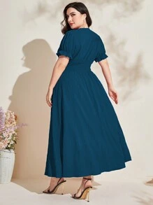 Modelyn 大碼1入組泡泡袖交疊領連衣裙