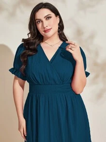 Modelyn 大碼1入組泡泡袖交疊領連衣裙