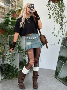 ROMWE PUNK Butterfly Mesh Insert Drop Shoulder Tee, School