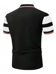 Aesthetic Post Áo thun có cổ Nam Nút Khối Màu Sọc Giải trí - màu đen - Xem 2