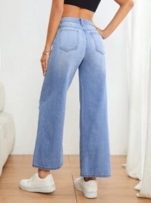SHEIN Unity Ripped Wide Leg Jeans - Light Wash - View 3