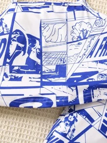 SHEIN 女孩波普藝術圖案吊帶上衣和喇叭褲