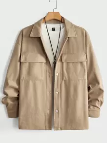 Manfinity VCAY 秋冬款男士超大号翻盖口袋落肩大衣 - 卡其色 - 查看 1