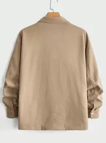 Manfinity VCAY 秋冬款男士超大号翻盖口袋落肩大衣 - 卡其色 - 查看 2