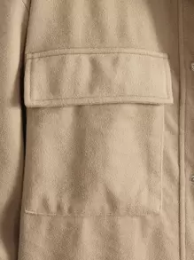 Manfinity VCAY 秋冬款男士超大号翻盖口袋落肩大衣 - 卡其色 - 查看 4