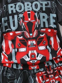 SHEIN Chàng trai trẻ Đen In thư Giải trí Trang phục trên phố Vòng cổ Ngắn tay Top với quần short 2 cái/bộ Cho mùa hè - màu đen - Xem 6