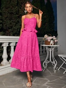 Glamaker Vestido de tirantes bajo con fruncido schiffy - Rosa Fucsia - Ver 1