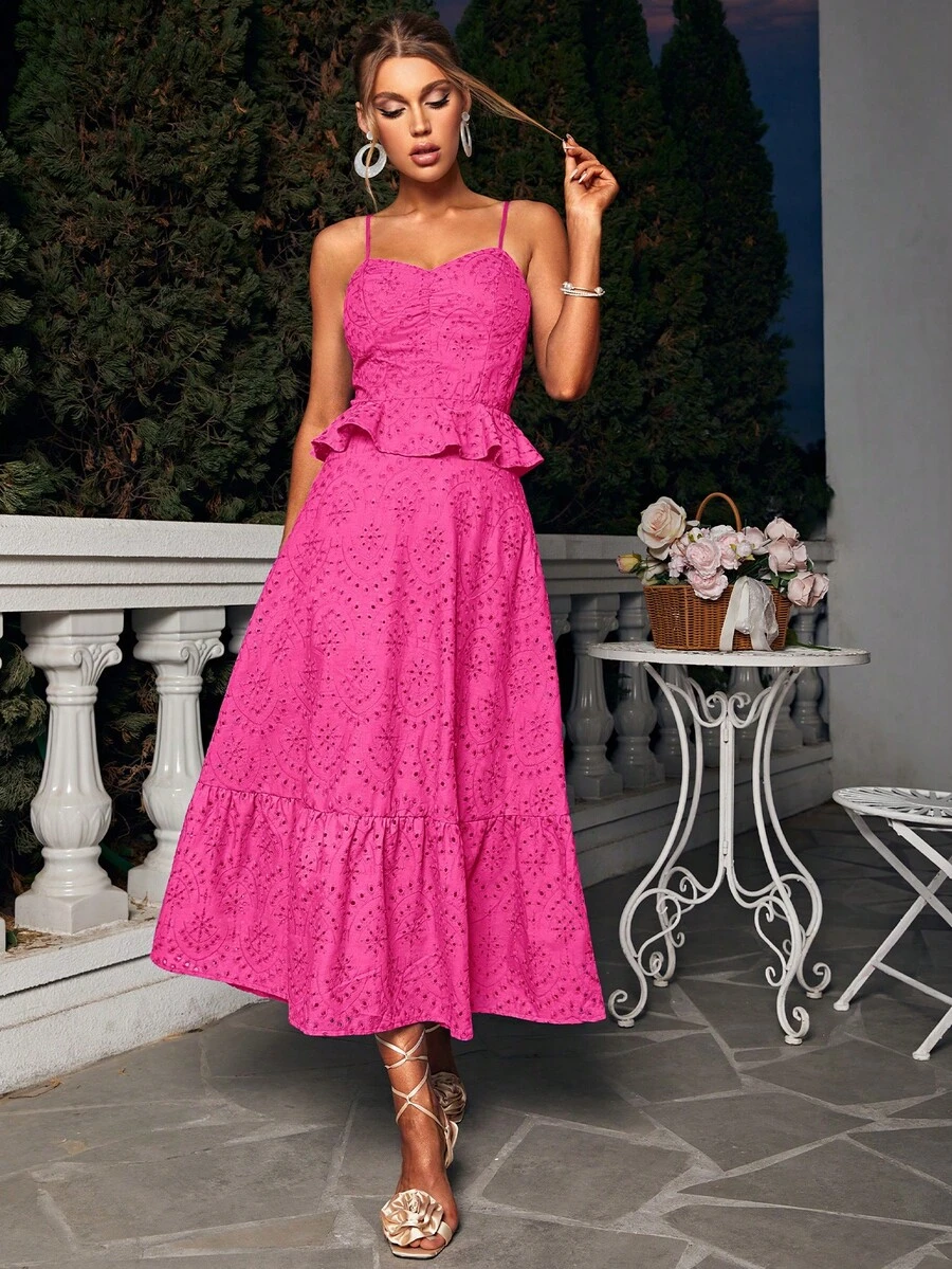 Glamaker Vestido de tirantes bajo con fruncido schiffy - Rosa Fucsia - Ver 1