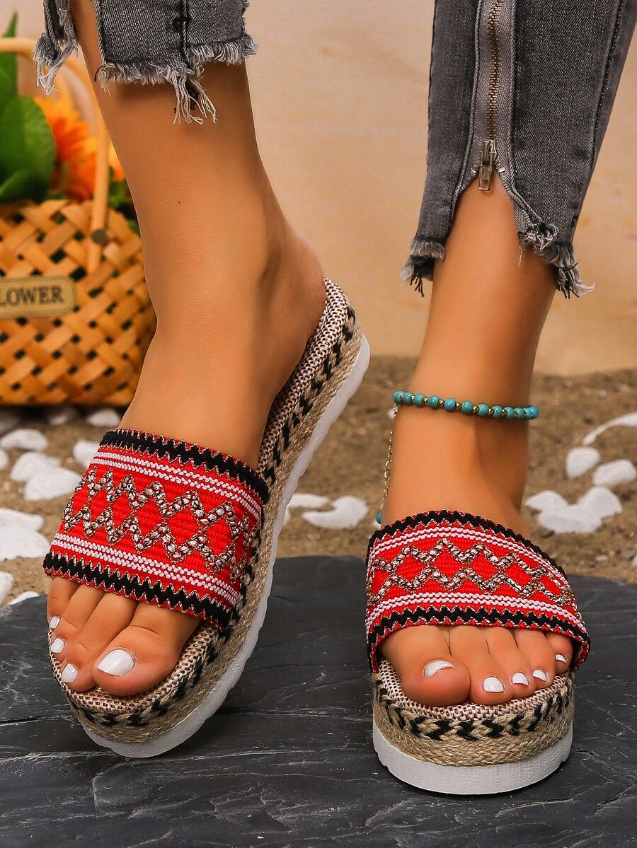 Phụ nữ bện chi tiết dép Espadrille, dép mùa hè bằng vải Wedge Slide - Nhiều màu - Xem 1