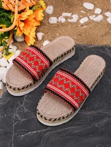 Phụ nữ bện chi tiết dép Espadrille, dép mùa hè bằng vải Wedge Slide - Nhiều màu - Xem 2