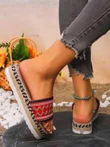 Phụ nữ bện chi tiết dép Espadrille, dép mùa hè bằng vải Wedge Slide - Nhiều màu - Xem 3