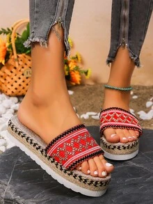 Phụ nữ bện chi tiết dép Espadrille, dép mùa hè bằng vải Wedge Slide - Nhiều màu - Xem 4