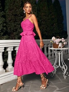 Glamaker Vestido de tirantes bajo con fruncido schiffy - Rosa Fucsia - Ver 4