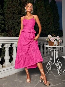 Glamaker Vestido de tirantes bajo con fruncido schiffy - Rosa Fucsia - Ver 5