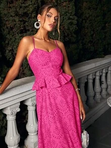Glamaker Vestido de tirantes bajo con fruncido schiffy - Rosa Fucsia - Ver 6