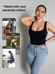 Seamless Solid Color Ribbed Knit Bodysuit - Black - View 4