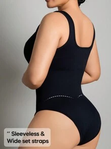 Seamless Solid Color Ribbed Knit Bodysuit - Black - View 5