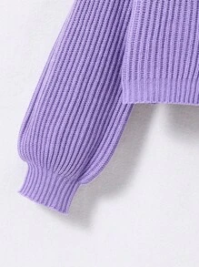 Tween Girl Drop Shoulder Ribbed Knit Cardigan - Violet Purple - View 3