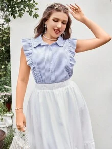 SHEIN MOD Camisa de rayas ribete con fruncido