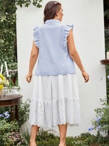 SHEIN MOD Camisa de rayas ribete con fruncido