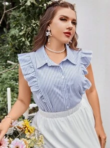 SHEIN MOD Camisa de rayas ribete con fruncido