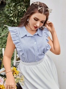 SHEIN MOD Camisa de rayas ribete con fruncido