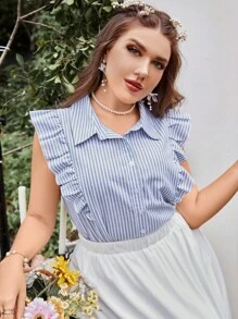 SHEIN MOD Camisa de rayas ribete con fruncido