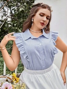 SHEIN MOD Camisa de rayas ribete con fruncido