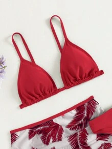 Conjunto de bikini triángulo con estampado tropical y falda de playa para adolescente, verano playa
