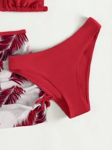 Conjunto de bikini triángulo con estampado tropical y falda de playa para adolescente, verano playa