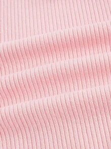 SHEIN MOD Áo thun nữ Nơ Bướm Tương phản ren Xù nhỏ màu trơn Giải trí - Màu Hồng baby - Xem 5