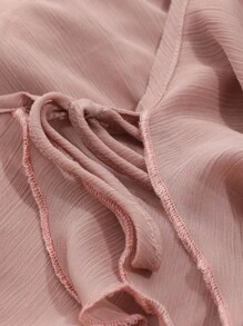 DAZY 纯色荷叶边饰带前襟衬衫，秋季女装长袖上衣 - 粉色 - 查看 6