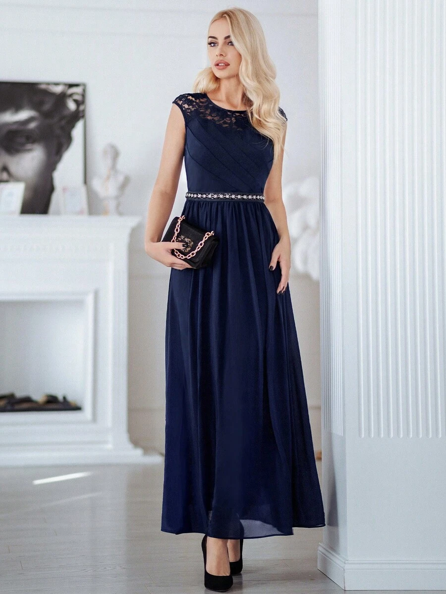 MIUSOL Contrast Lace Chiffon Formal Dress