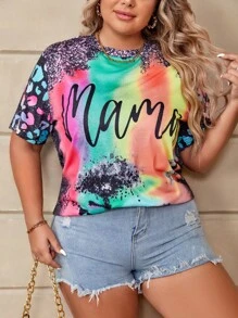 大碼紮染字母圖案T恤 - 彩色 - 查看 1