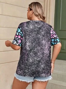 大碼紮染字母圖案T恤 - 彩色 - 查看 2