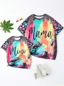 大碼紮染字母圖案T恤 - 彩色 - 查看 3